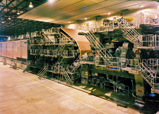 View of the production line inside of a paper mill